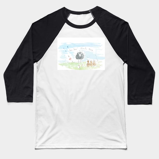 Woolly black sheep Baseball T-Shirt by DebTheZeb